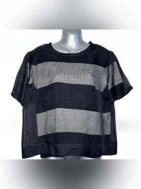 Alexander‎ Wang Black Sheer Striped Short-Sleeve Top